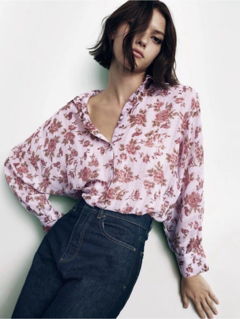 Zara Lavender Pink Floral Button-Down Shirt